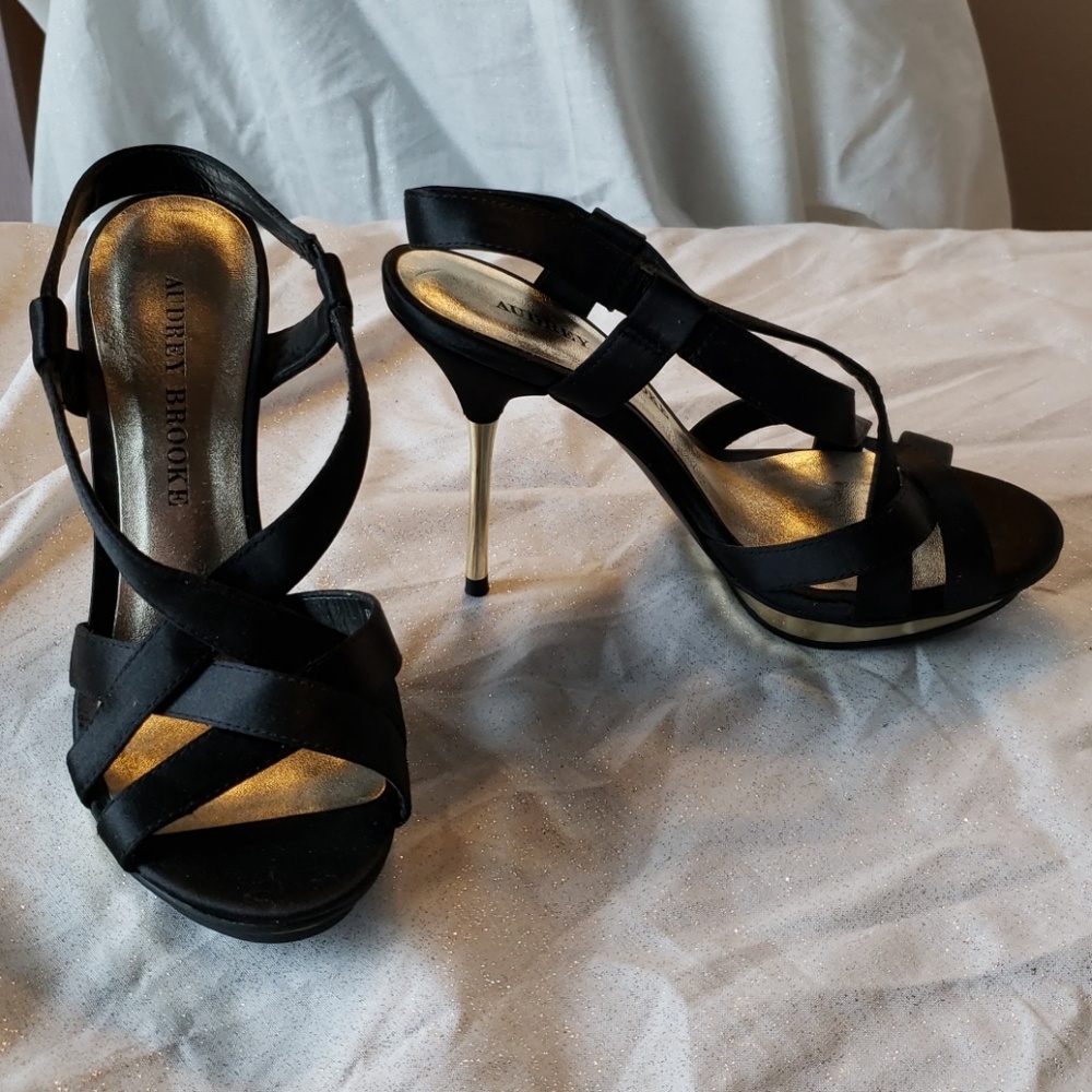 Audrey Brooke Strappy Black with Gold Heels